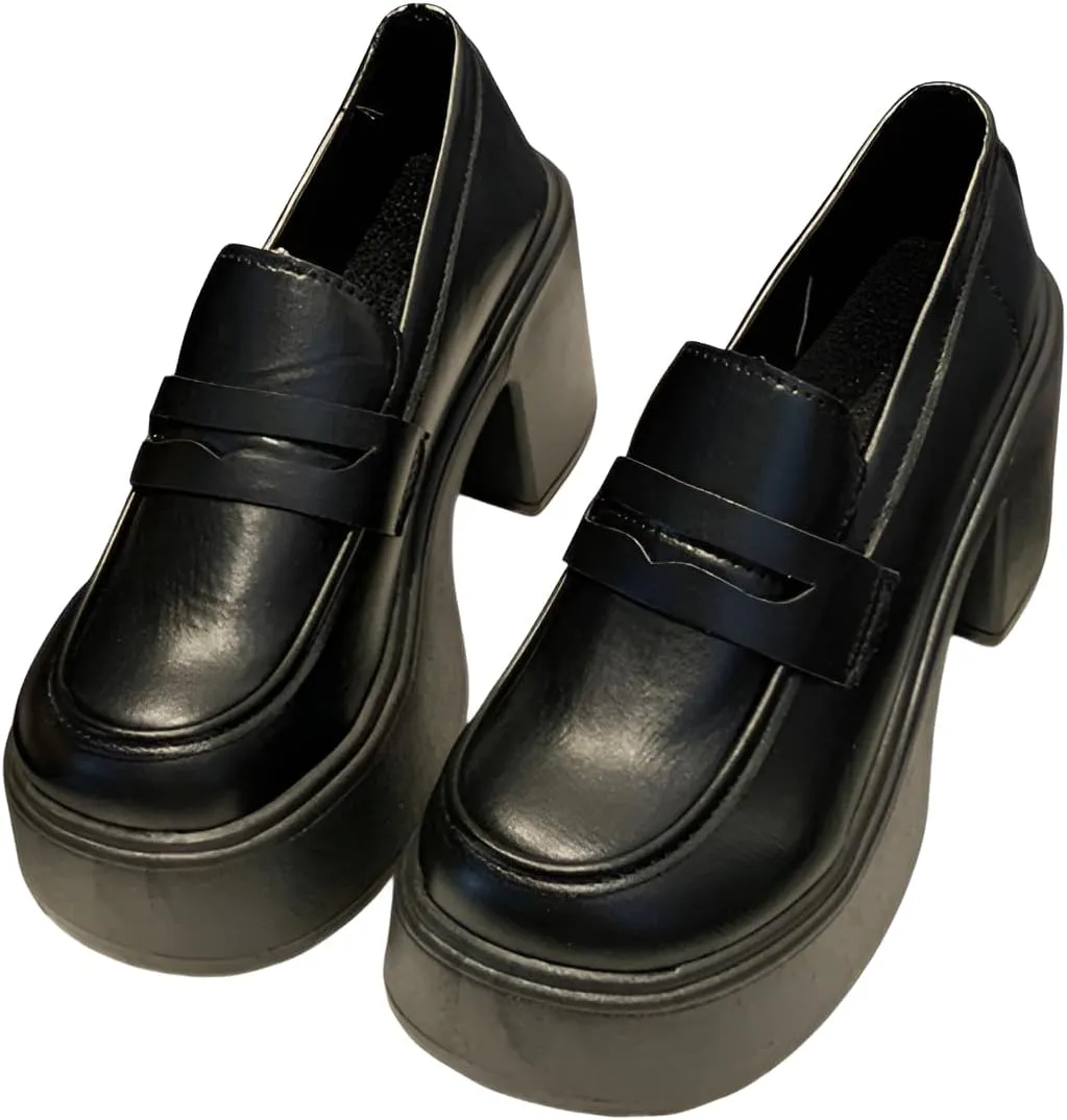 [lilaBelle]【French Style Loafers Women】Chunky Platform Heels Shoes with Non-Slip Rubber Sole, Retro Office/Casual/Formal Leather Shoes for Women, Spring/Autumn Comfortable PU Leather Oxfords