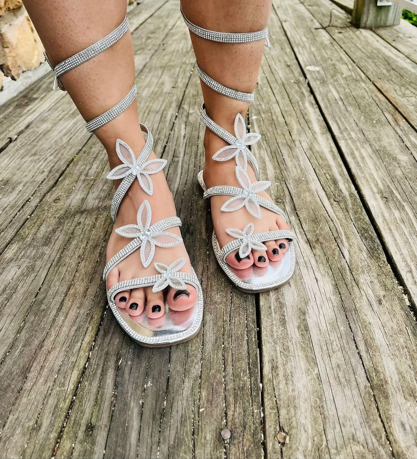 Liliana Women Butterfly Rhinestone Wrap-around Flat Sandals Flat Butterfly Sandals, 6 Narrow