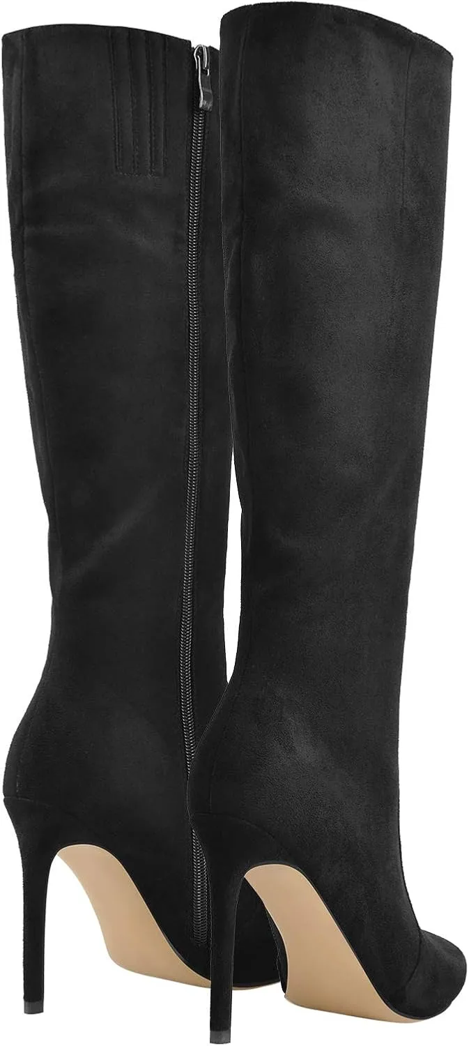 LISHAN Women's Pointed Toe Under the Knee High Boots Stiletto High Heels