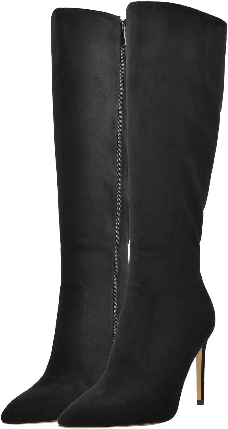 LISHAN Women's Pointed Toe Under the Knee High Boots Stiletto High Heels