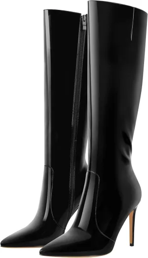 LISHAN Women's Pointed Toe Under the Knee High Boots Stiletto High Heels