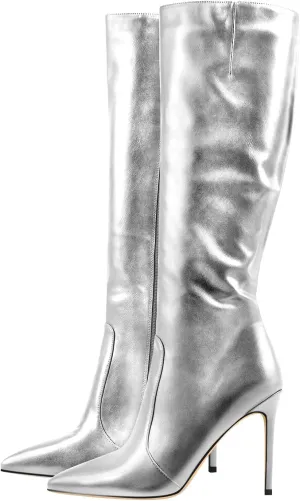 LISHAN Women's Pointed Toe Under the Knee High Boots Stiletto High Heels