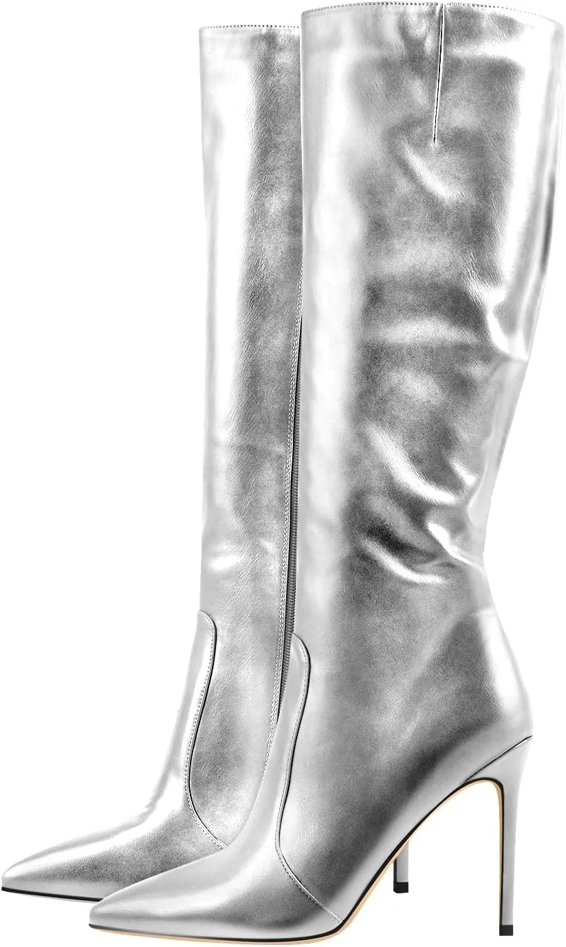 LISHAN Women's Pointed Toe Under the Knee High Boots Stiletto High Heels