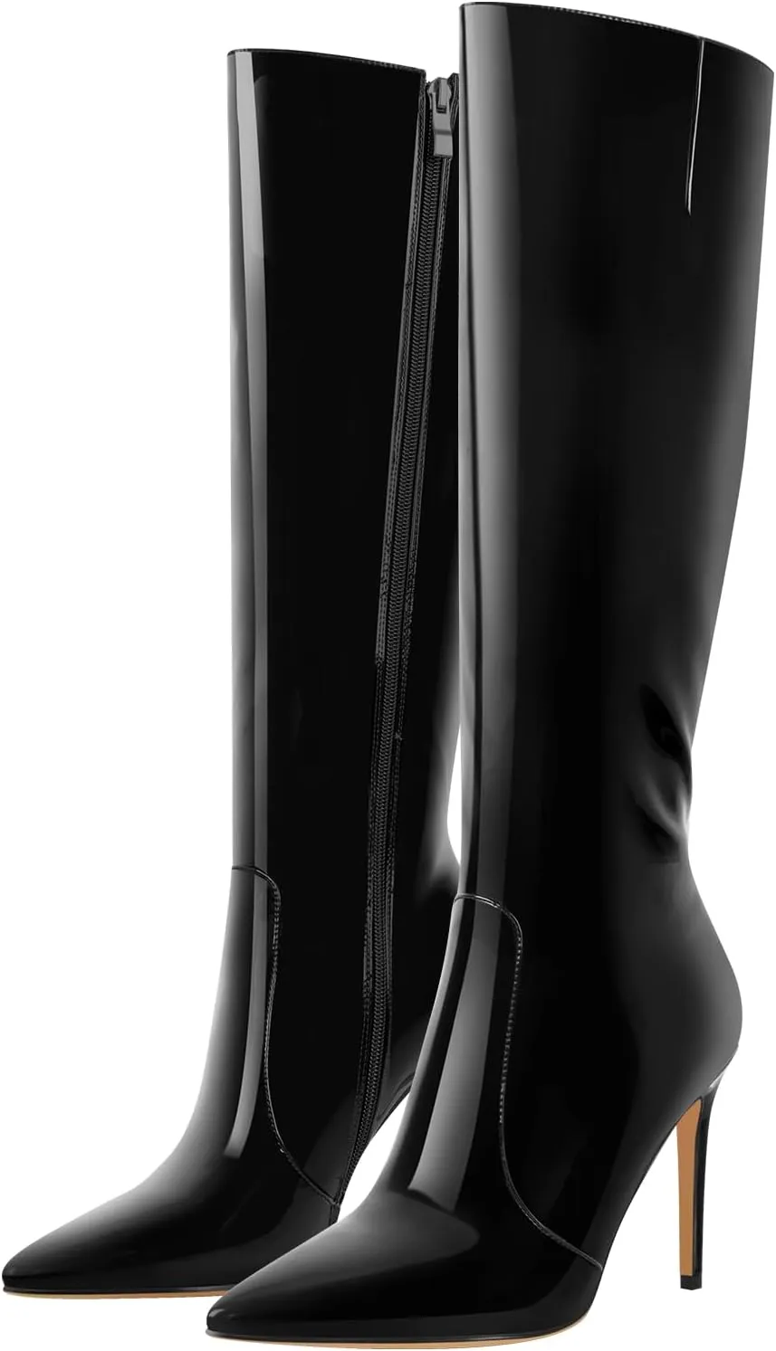 LISHAN Women's Pointed Toe Under the Knee High Boots Stiletto High Heels