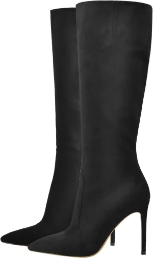 LISHAN Women's Pointed Toe Under the Knee High Boots Stiletto High Heels
