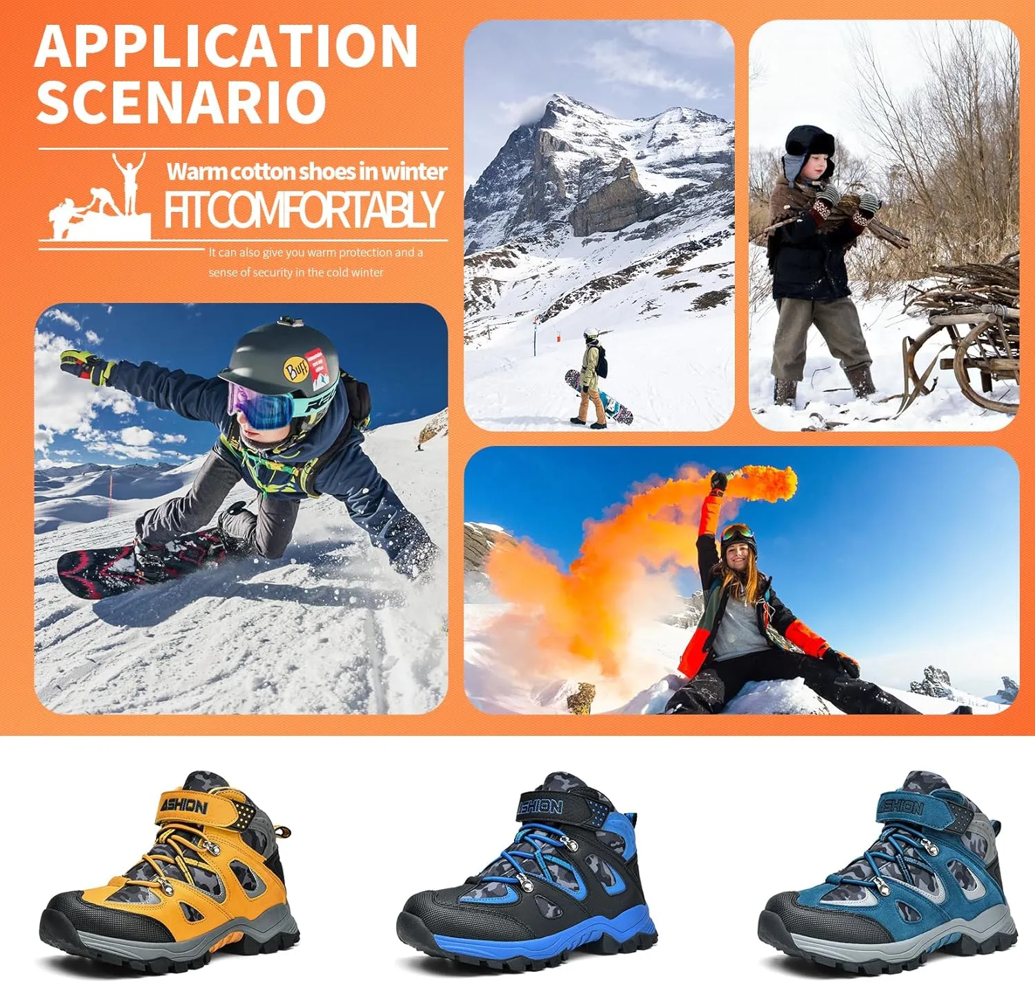 Littleplum Boys Snow Boots Winter Waterproof Antiskid Boots Hiking Outdoor Shoes Booties for Unisex Kids (Little Kid/Big Kid)