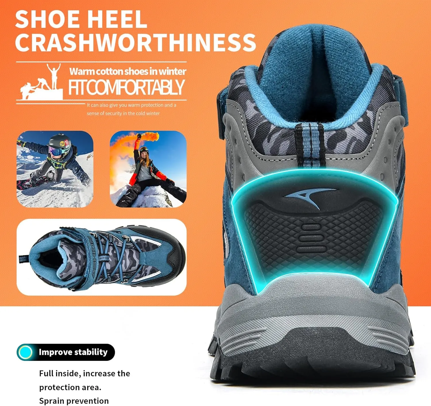 Littleplum Boys Snow Boots Winter Waterproof Antiskid Boots Hiking Outdoor Shoes Booties for Unisex Kids (Little Kid/Big Kid)