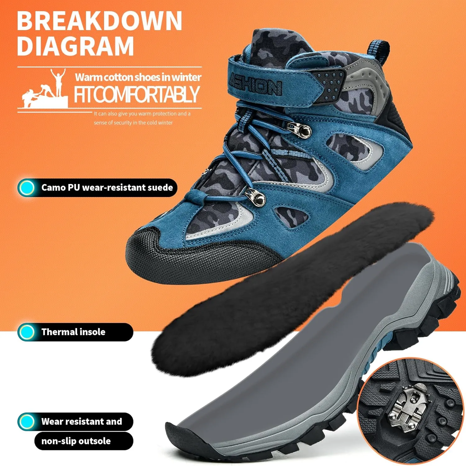 Littleplum Boys Snow Boots Winter Waterproof Antiskid Boots Hiking Outdoor Shoes Booties for Unisex Kids (Little Kid/Big Kid)
