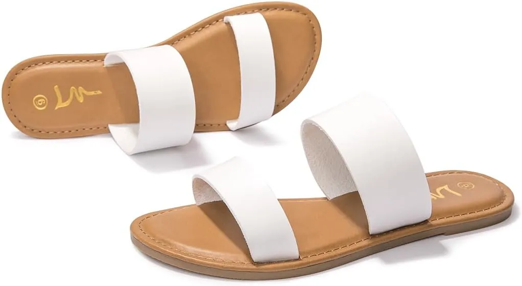 LM Women's Braided Slide Sandals Open Toe Two Band Slip On Flat Sandals Casual Summer Sandals