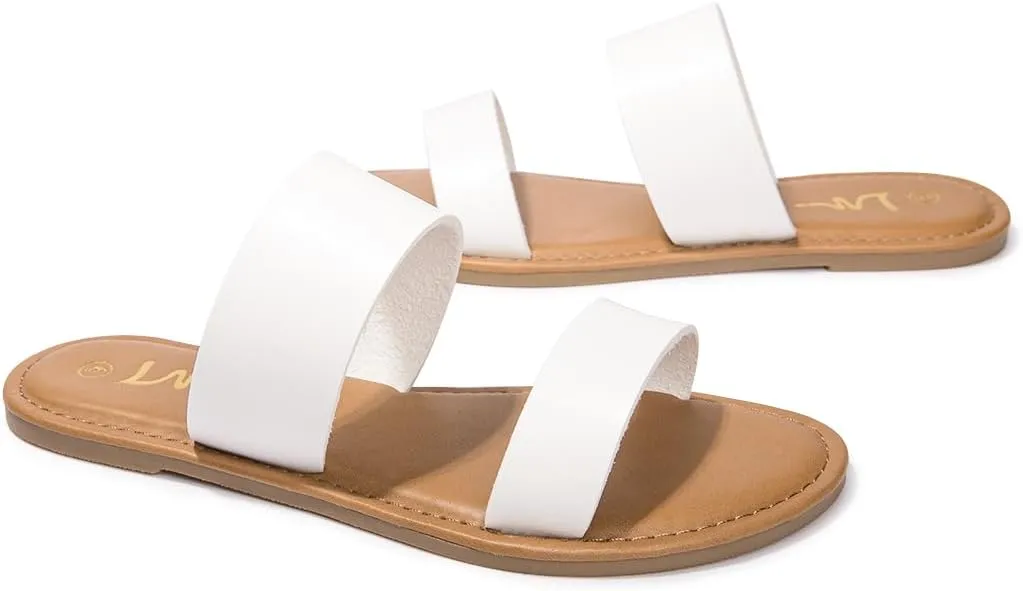 LM Women's Braided Slide Sandals Open Toe Two Band Slip On Flat Sandals Casual Summer Sandals