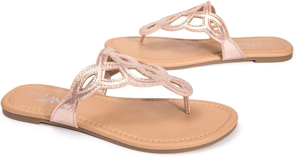 LM Women's Thong Sandals T-Strap Sandals Slip On Flat Sandals Flip Flop Casual Summer Slide Sandals