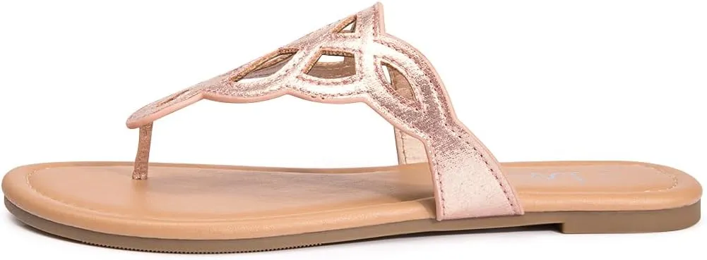 LM Women's Thong Sandals T-Strap Sandals Slip On Flat Sandals Flip Flop Casual Summer Slide Sandals