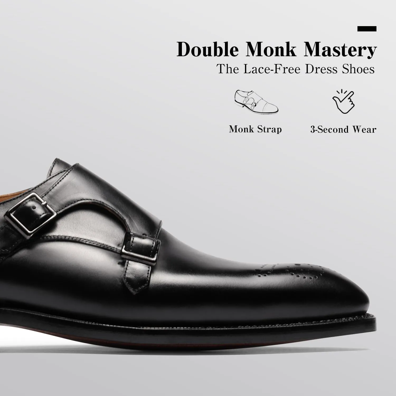 Loafers for Men - Genuine Calfskin Brogue Monk Strap Shoes | Double Buckle Dress Shoes with Perforated Detailing | Business Formal & Casual