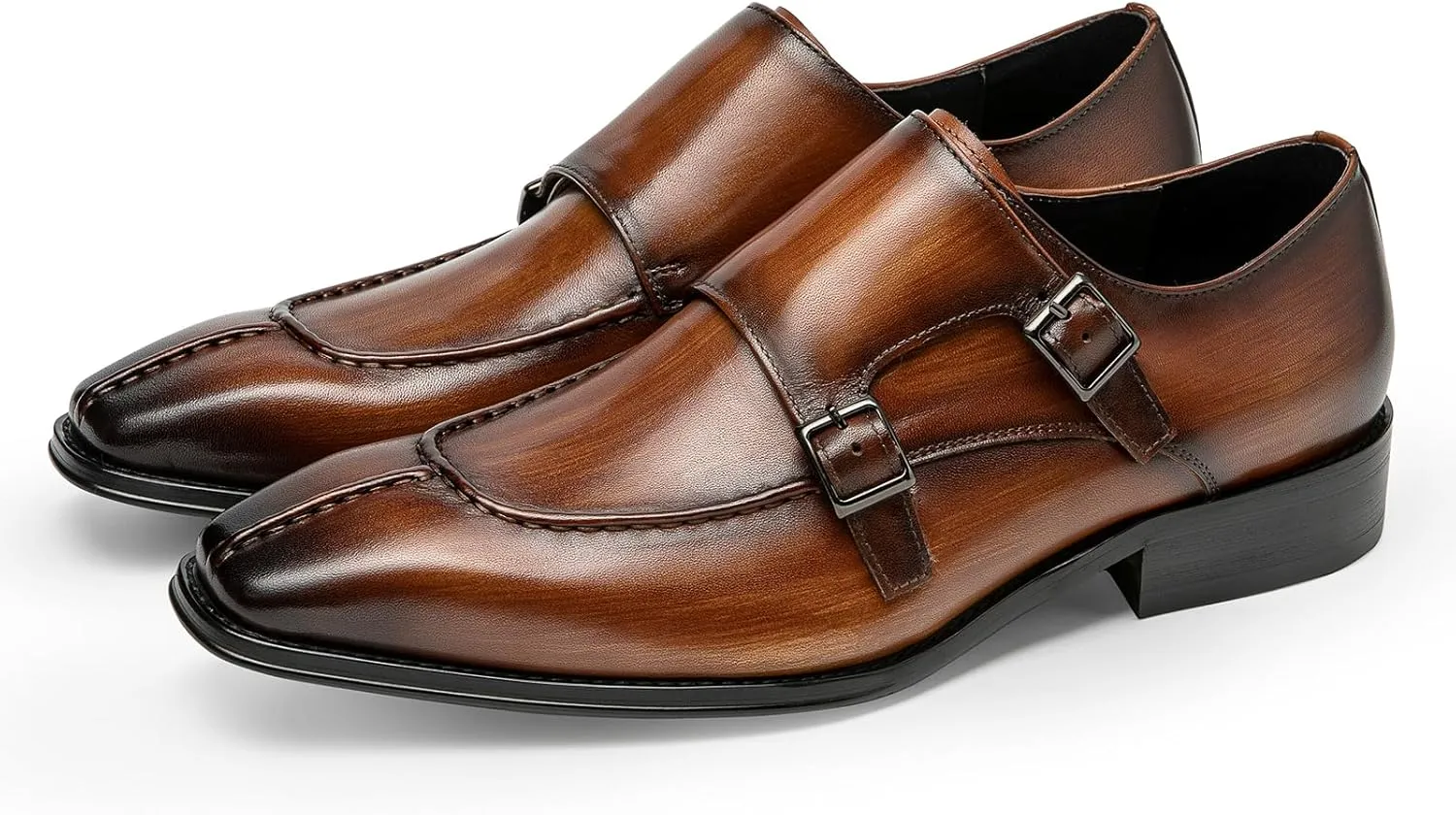 Loafers for Men - Genuine Leather Monk Strap Shoes | Double Buckle Dress Shoes for Business & Formal Occasions