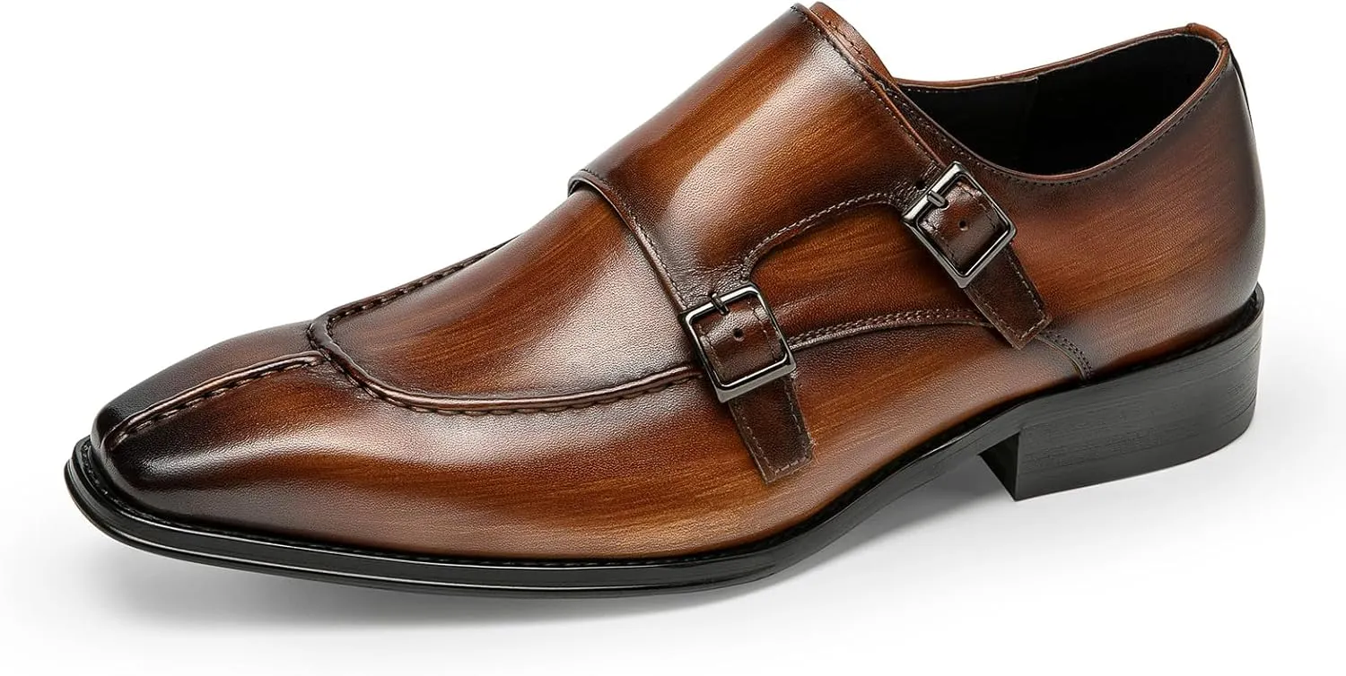 Loafers for Men - Genuine Leather Monk Strap Shoes | Double Buckle Dress Shoes for Business & Formal Occasions