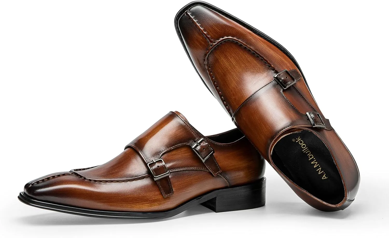 Loafers for Men - Genuine Leather Monk Strap Shoes | Double Buckle Dress Shoes for Business & Formal Occasions
