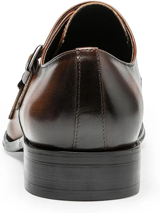 Loafers for Men - Genuine Leather Monk Strap Shoes | Double Buckle Dress Shoes for Business & Formal Occasions