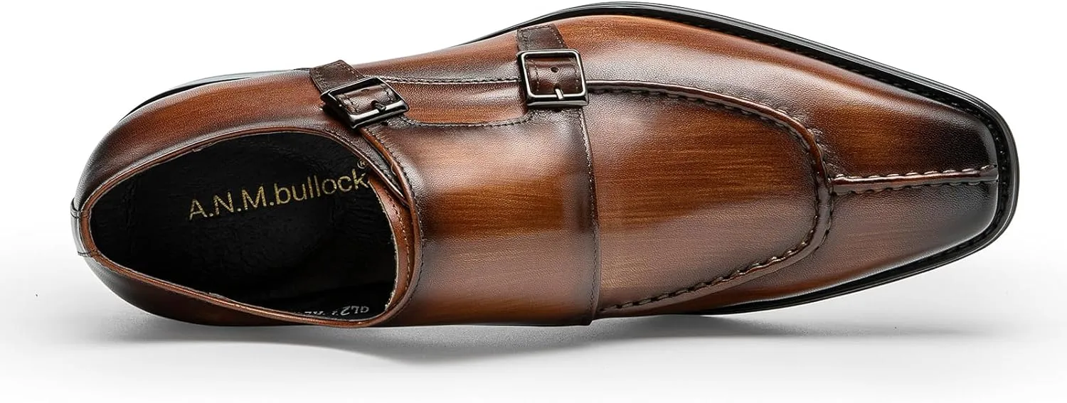Loafers for Men - Genuine Leather Monk Strap Shoes | Double Buckle Dress Shoes for Business & Formal Occasions