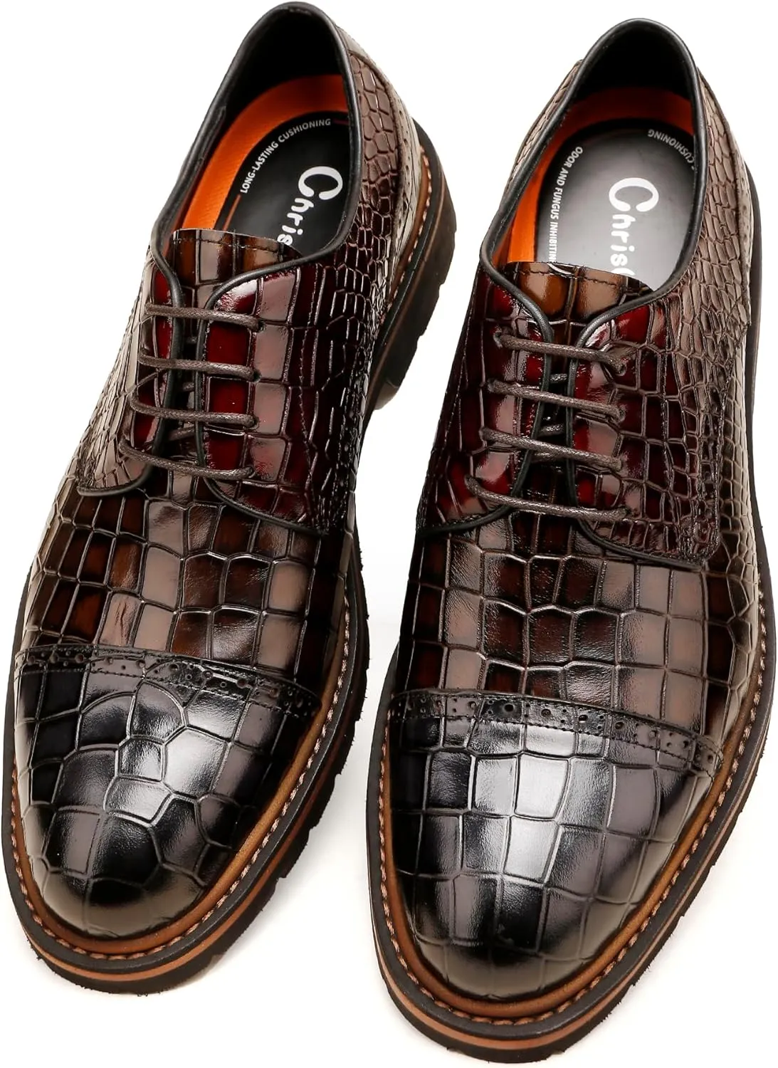 Loafers for Men,Leather Crocodile Pattern Oxfords Lace Up Business Formal Brogue Dress Shoes