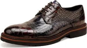 Loafers for Men,Leather Crocodile Pattern Oxfords Lace Up Business Formal Brogue Dress Shoes