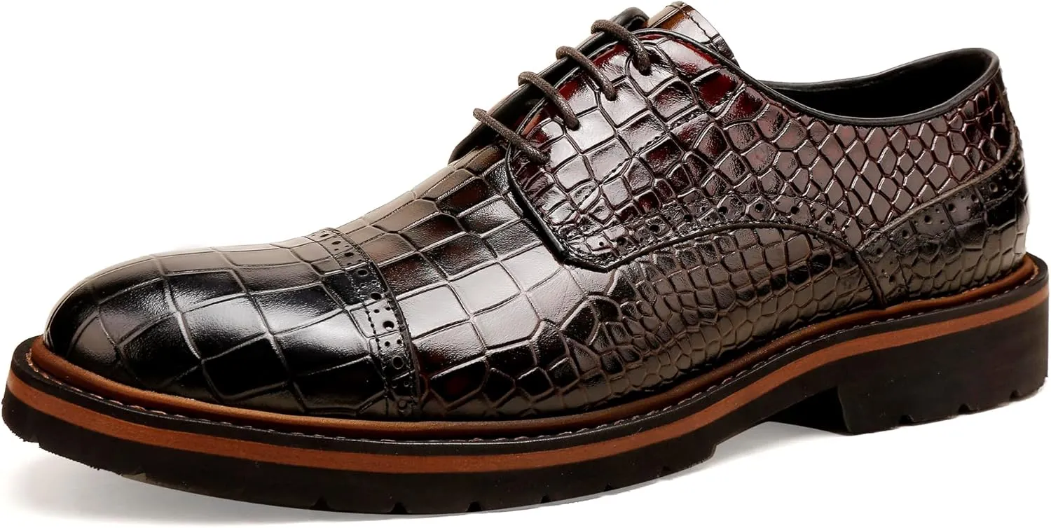 Loafers for Men,Leather Crocodile Pattern Oxfords Lace Up Business Formal Brogue Dress Shoes