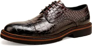Loafers for Men,Leather Crocodile Pattern Oxfords Lace Up Business Formal Brogue Dress Shoes