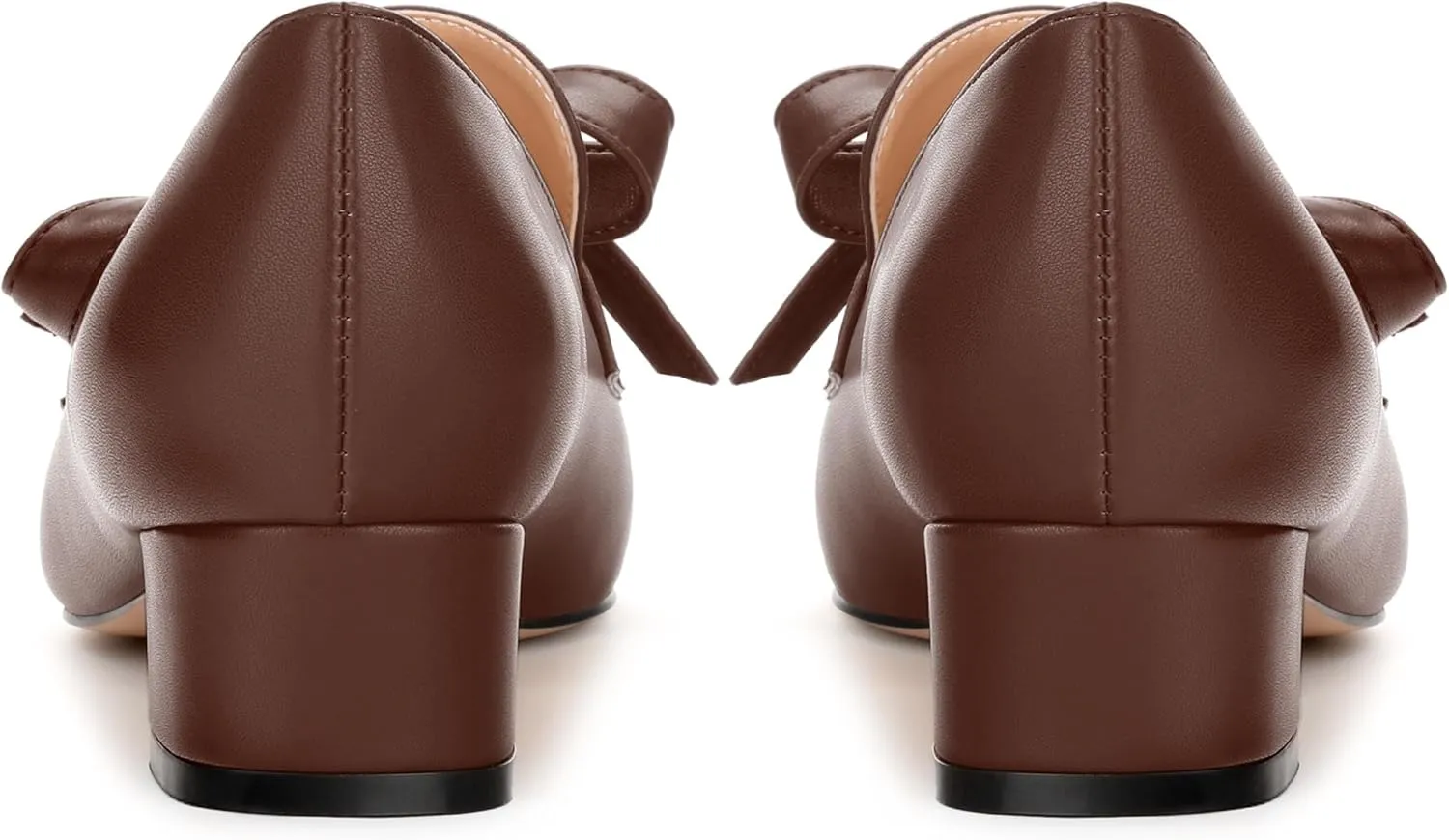 Loafers with Heels for Womens Bowknot Chunky Low Heels, Women's Pumps Closed Square Toe Slip On Dress Shoes