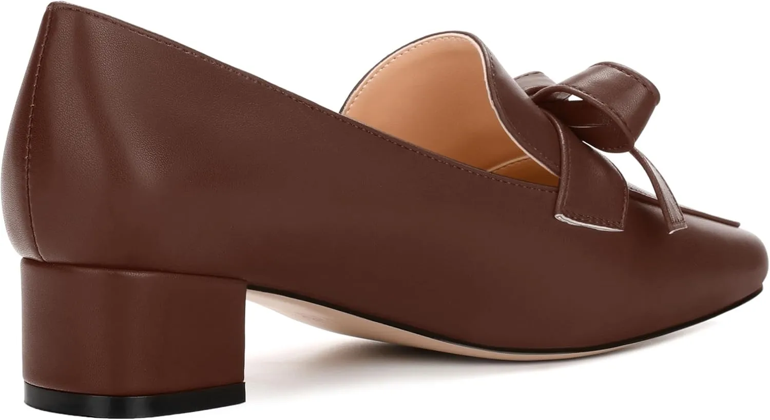 Loafers with Heels for Womens Bowknot Chunky Low Heels, Women's Pumps Closed Square Toe Slip On Dress Shoes