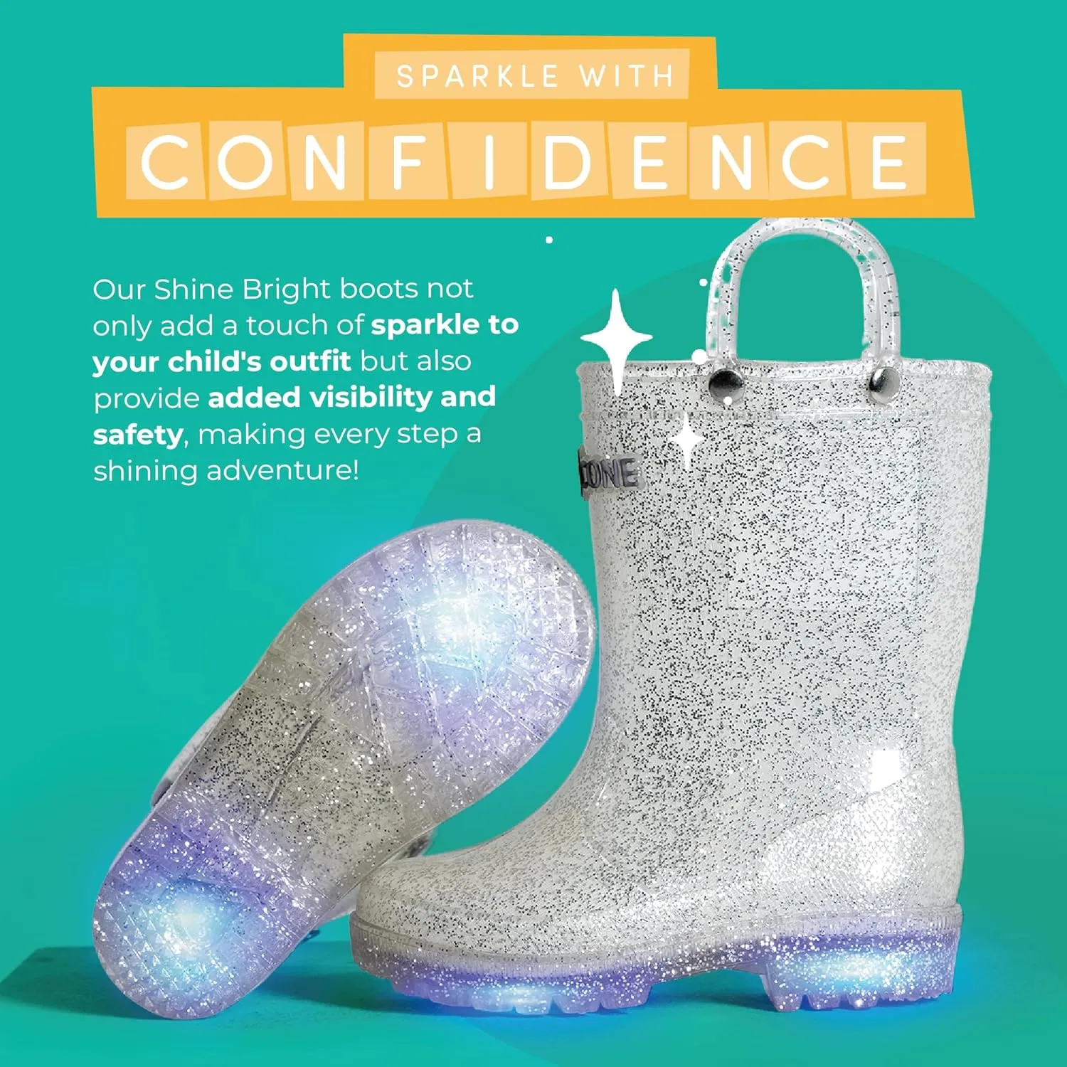 Lone Cone Kids Rain Boots for Girls & Boys – Waterproof Natural Rubber Toddler Rain Boots with Non-Slip Outsole & Easy Pull Handles – Solid, Pattern & Glitter Designs