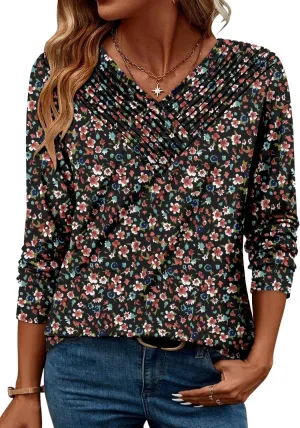 Long Sleeve Shirts for Women Fashion V Neck Basics Casual Top Fitted Tunic Tops