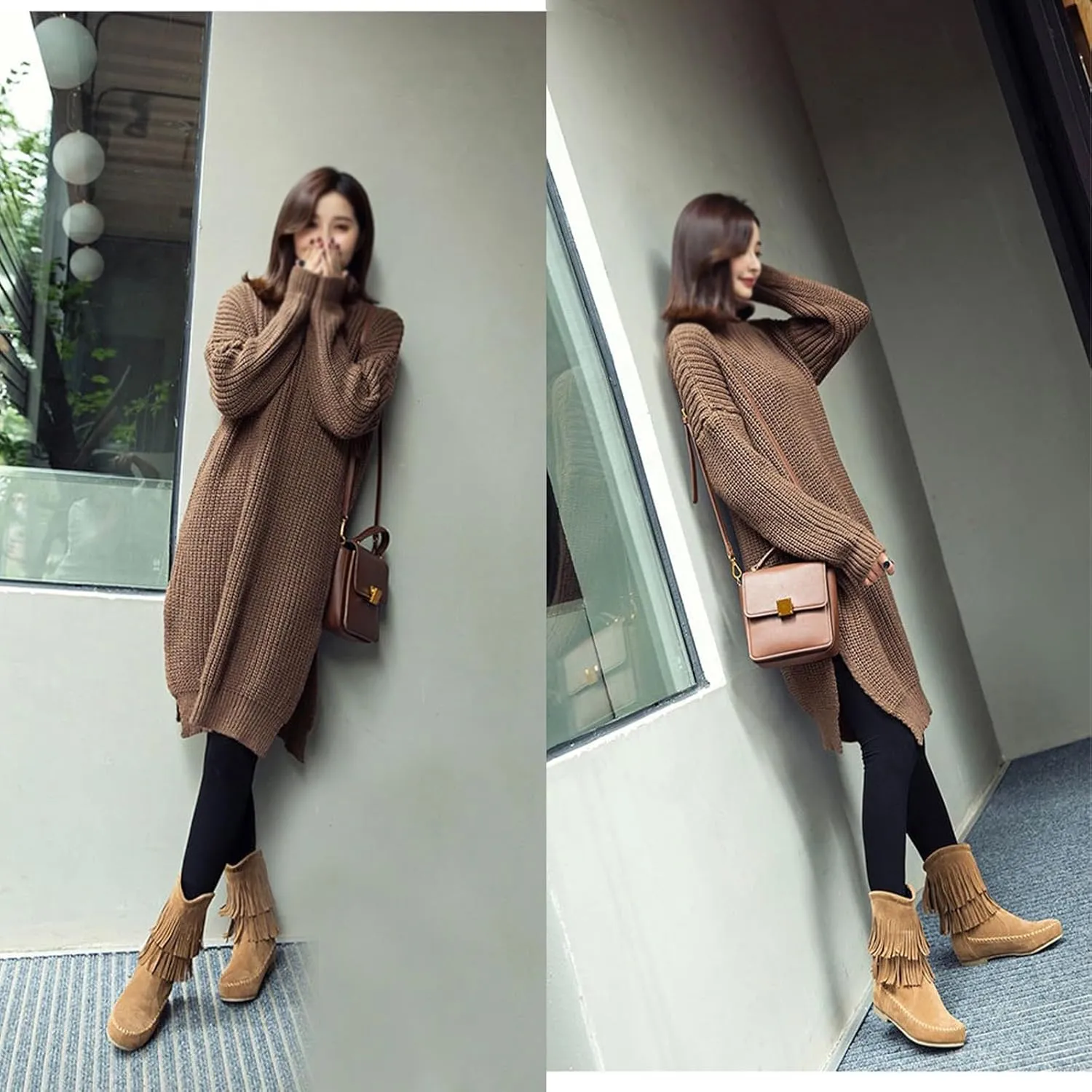 Lossarye Women's Suede Double Tassel Flat Mid-Calf Boots Comfortable Round Toe Slip-On Retro Western Short Boots Fashion Fringe Ankle Boots