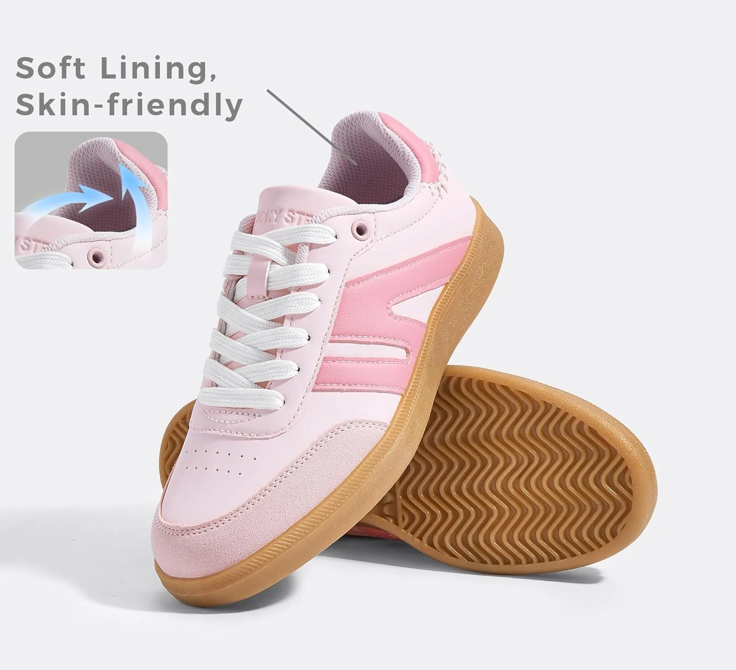 LUCKY STEP Women Classic Retro Gum Sole Fashion Sneakers Casual Tennis Skate Shoe Genuine Leather Walking Footwear Anti Slip Trainers