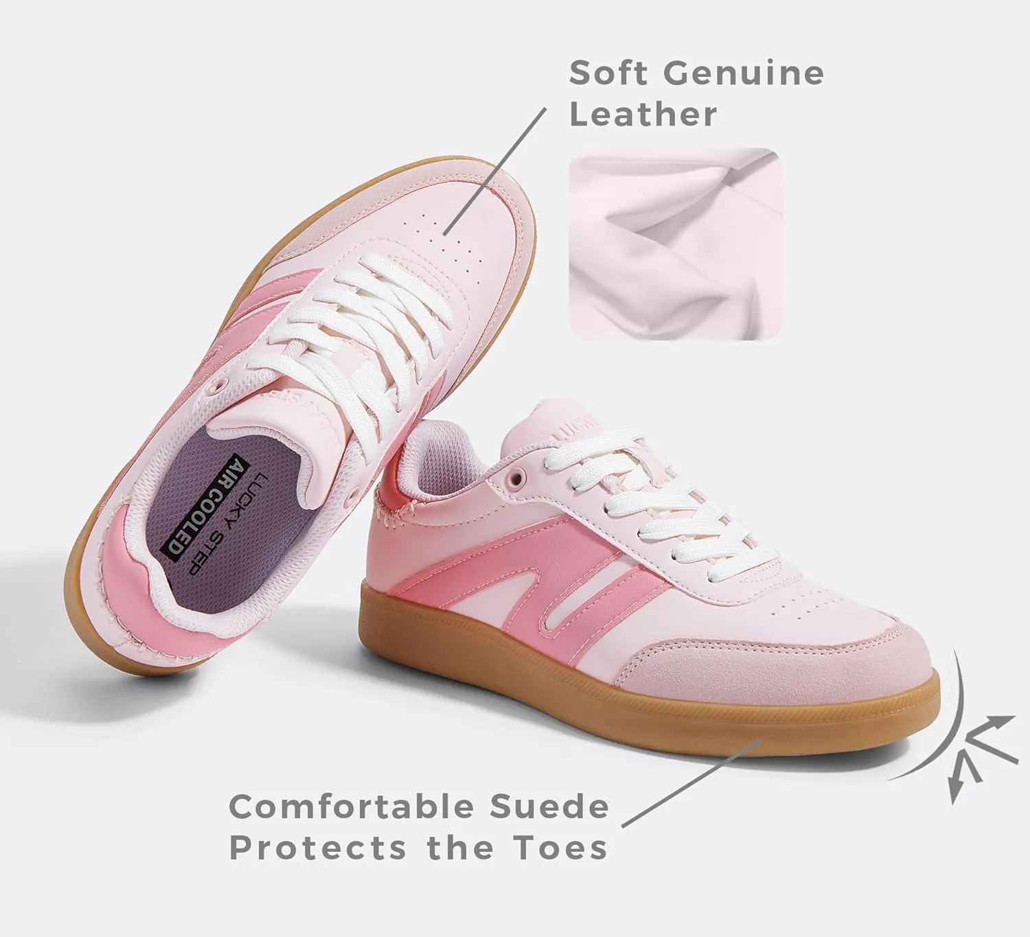 LUCKY STEP Women Classic Retro Gum Sole Fashion Sneakers Casual Tennis Skate Shoe Genuine Leather Walking Footwear Anti Slip Trainers