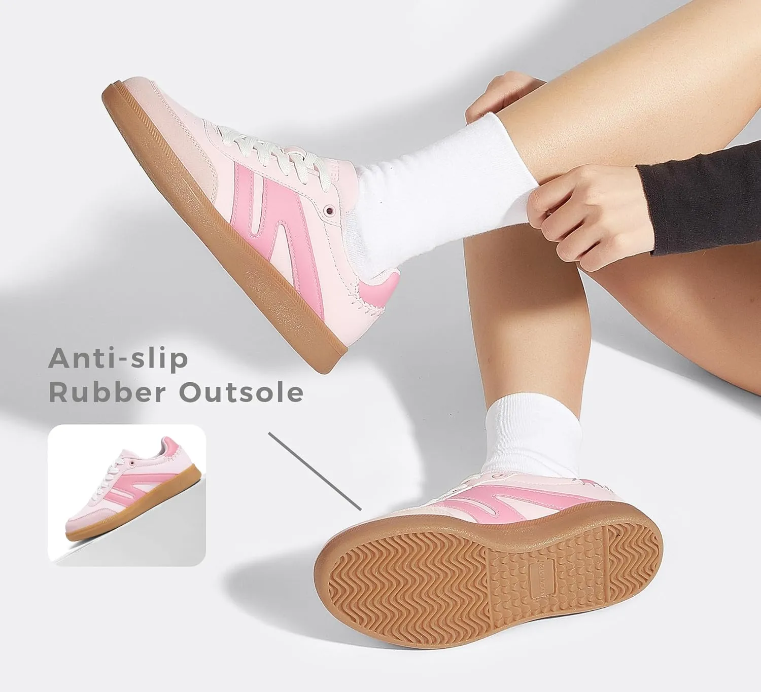 LUCKY STEP Women Classic Retro Gum Sole Fashion Sneakers Casual Tennis Skate Shoe Genuine Leather Walking Footwear Anti Slip Trainers