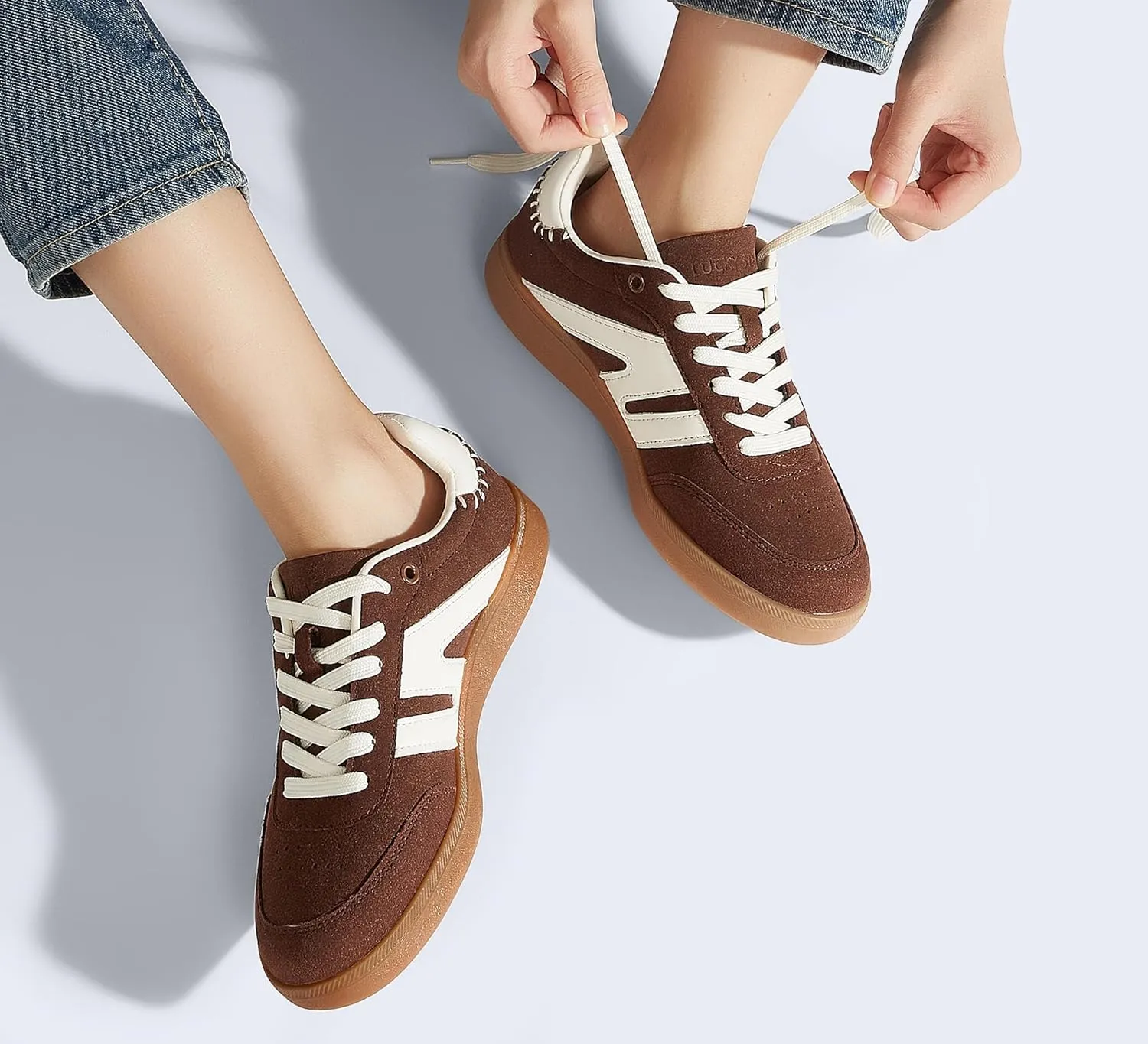 LUCKY STEP Women Classic Retro Gum Sole Fashion Sneakers Casual Tennis Skate Shoe Genuine Leather Walking Footwear Anti Slip Trainers