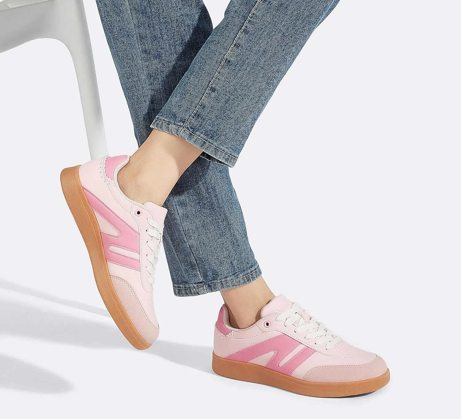 LUCKY STEP Women Classic Retro Gum Sole Fashion Sneakers Casual Tennis Skate Shoe Genuine Leather Walking Footwear Anti Slip Trainers