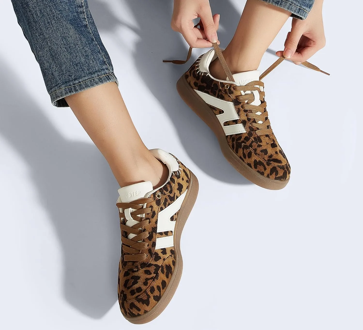 LUCKY STEP Women Classic Retro Gum Sole Fashion Sneakers Casual Tennis Skate Shoe Genuine Leather Walking Footwear Anti Slip Trainers