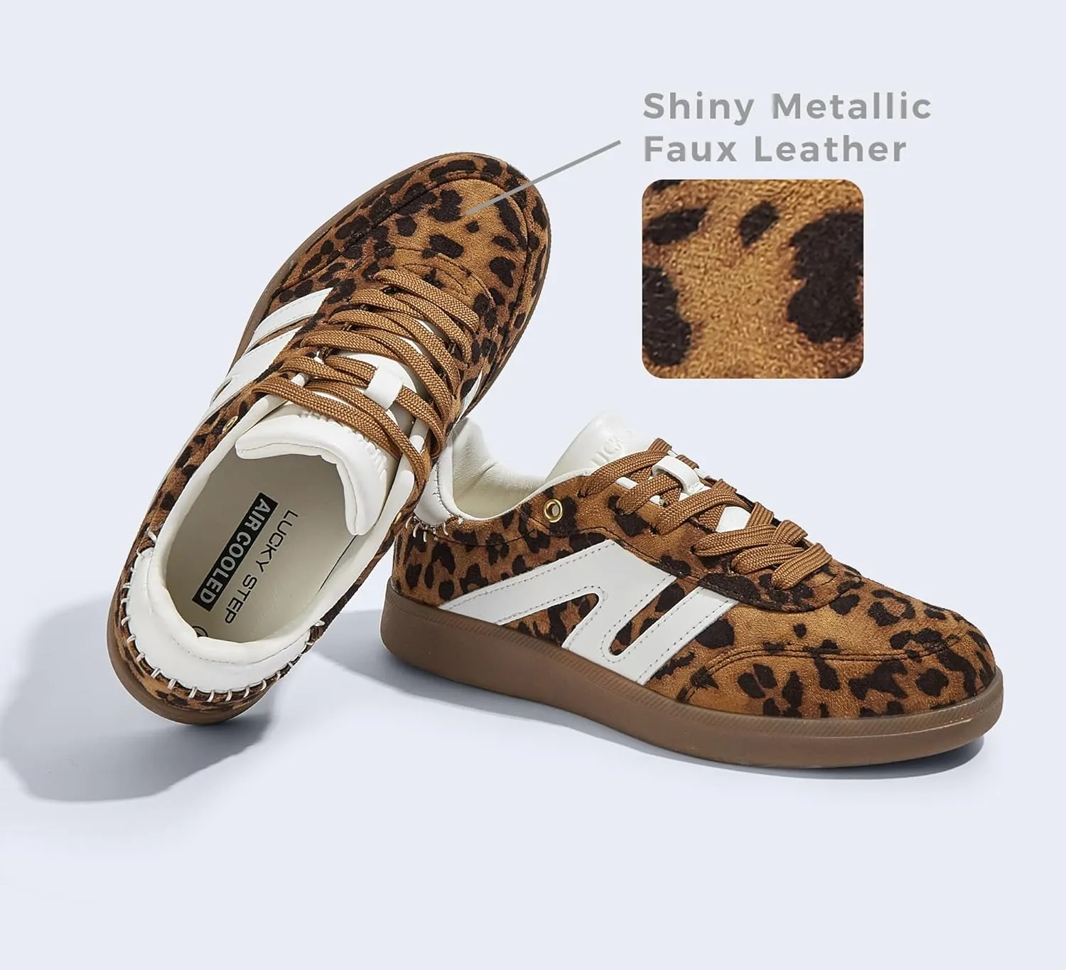 LUCKY STEP Women Classic Retro Gum Sole Fashion Sneakers Casual Tennis Skate Shoe Genuine Leather Walking Footwear Anti Slip Trainers