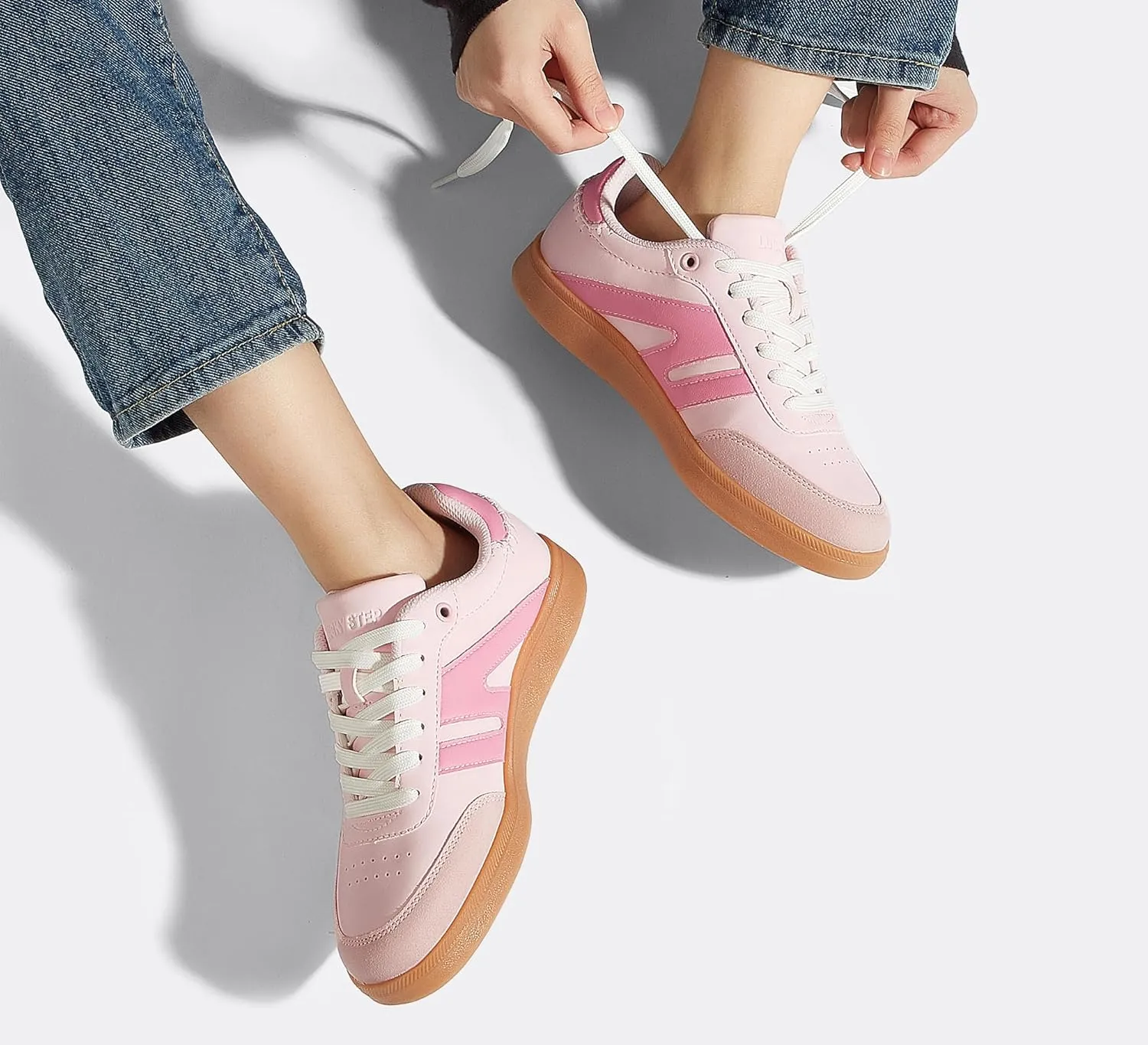 LUCKY STEP Women Classic Retro Gum Sole Fashion Sneakers Casual Tennis Skate Shoe Genuine Leather Walking Footwear Anti Slip Trainers