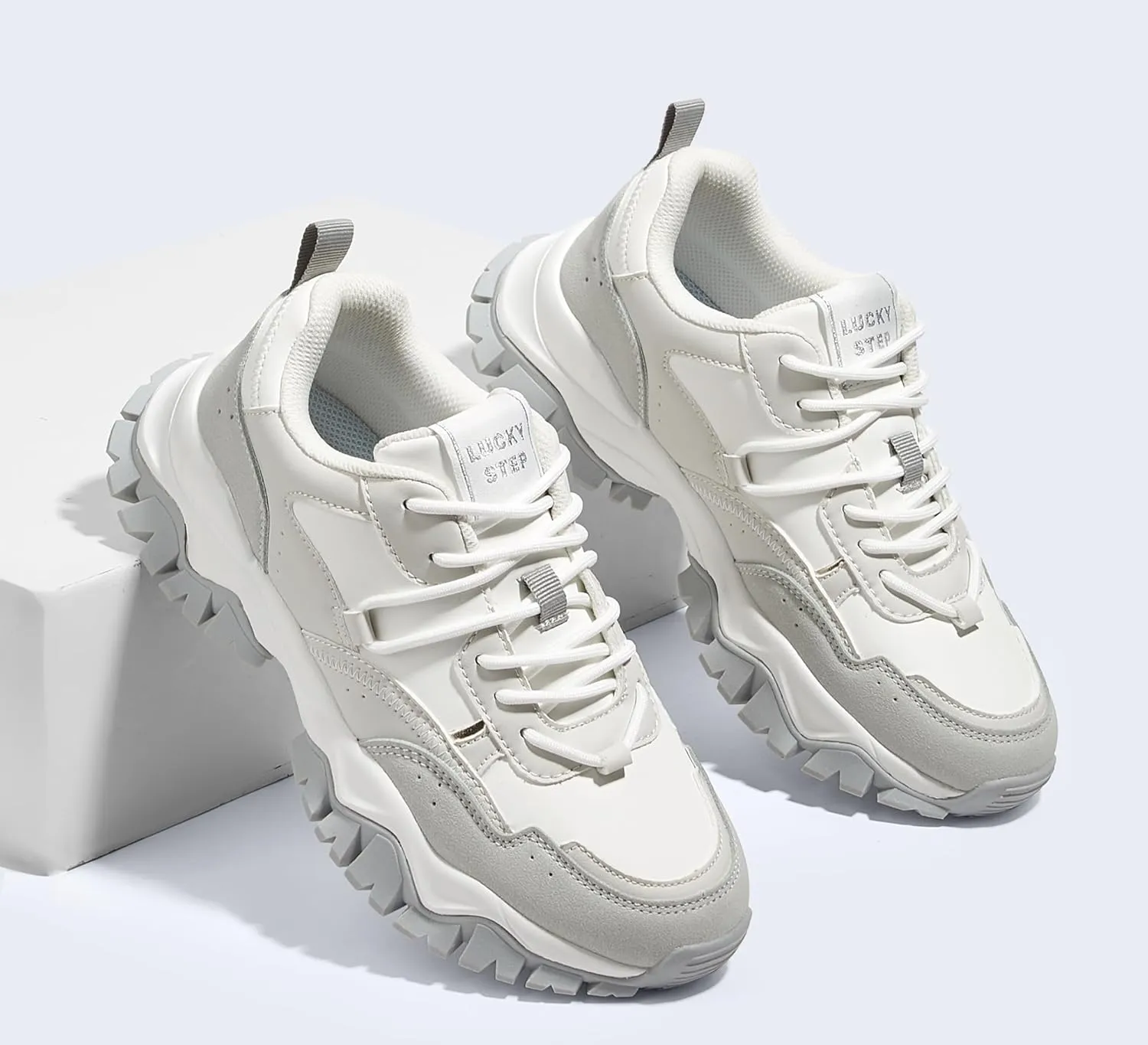 LUCKY STEP Women's Chunky Sneakers Fashion Platform Retro Tennis Casual Classic Cute Dad Anti-Slip Stylish Walking Sport Shoes