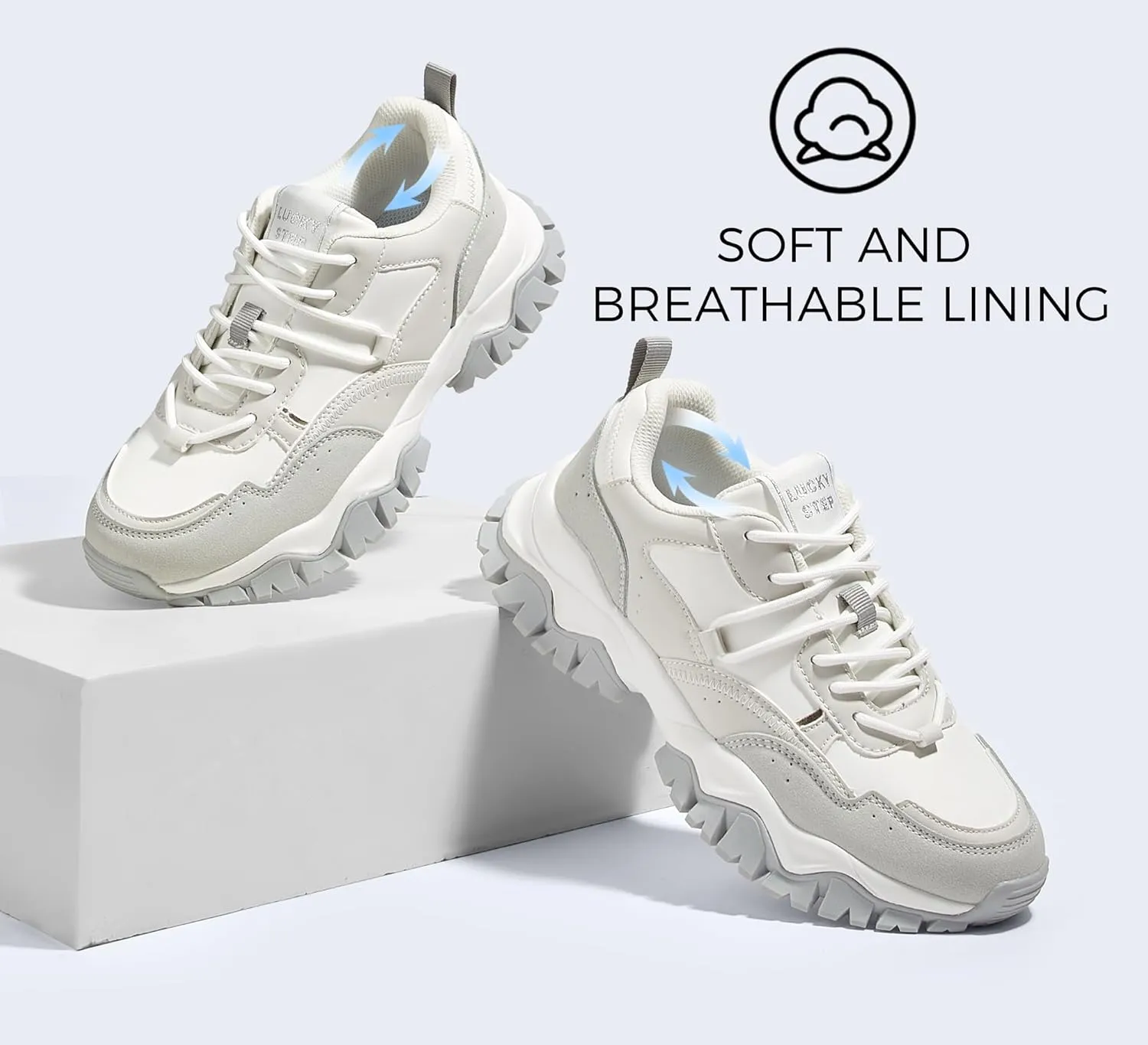LUCKY STEP Women's Chunky Sneakers Fashion Platform Retro Tennis Casual Classic Cute Dad Anti-Slip Stylish Walking Sport Shoes