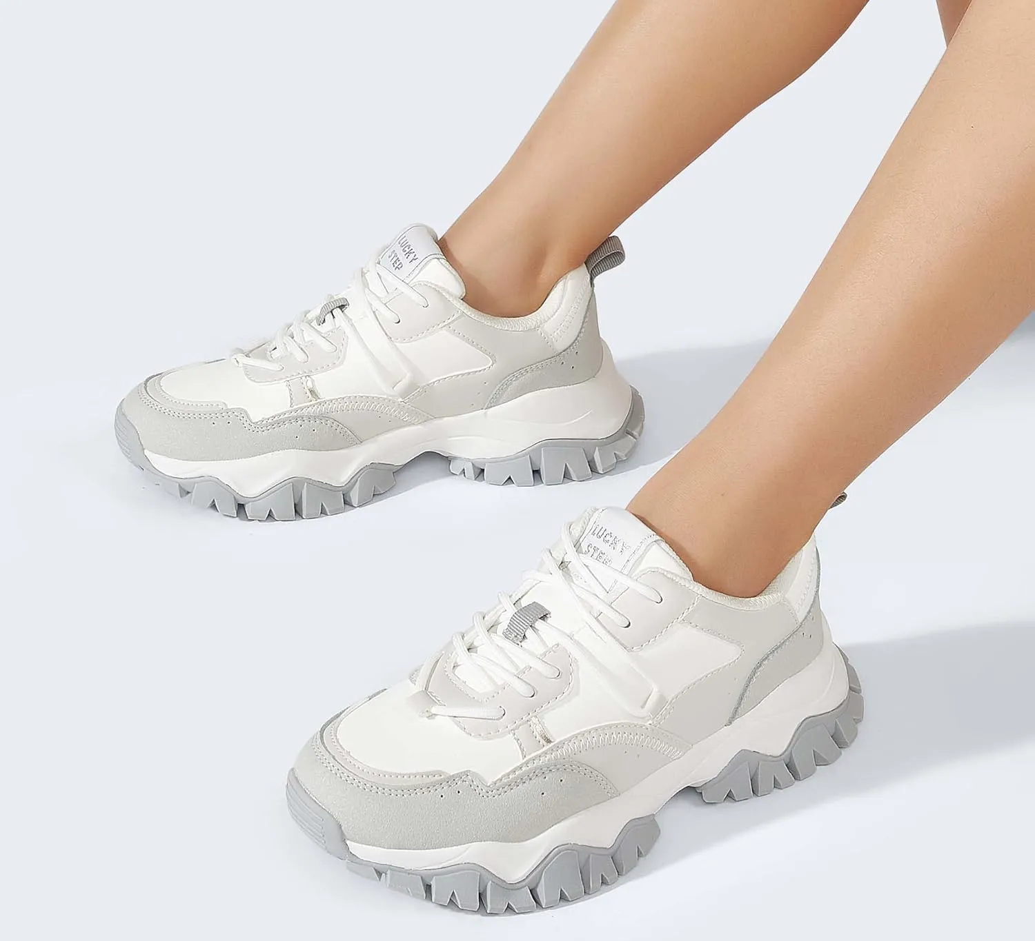 LUCKY STEP Women's Chunky Sneakers Fashion Platform Retro Tennis Casual Classic Cute Dad Anti-Slip Stylish Walking Sport Shoes