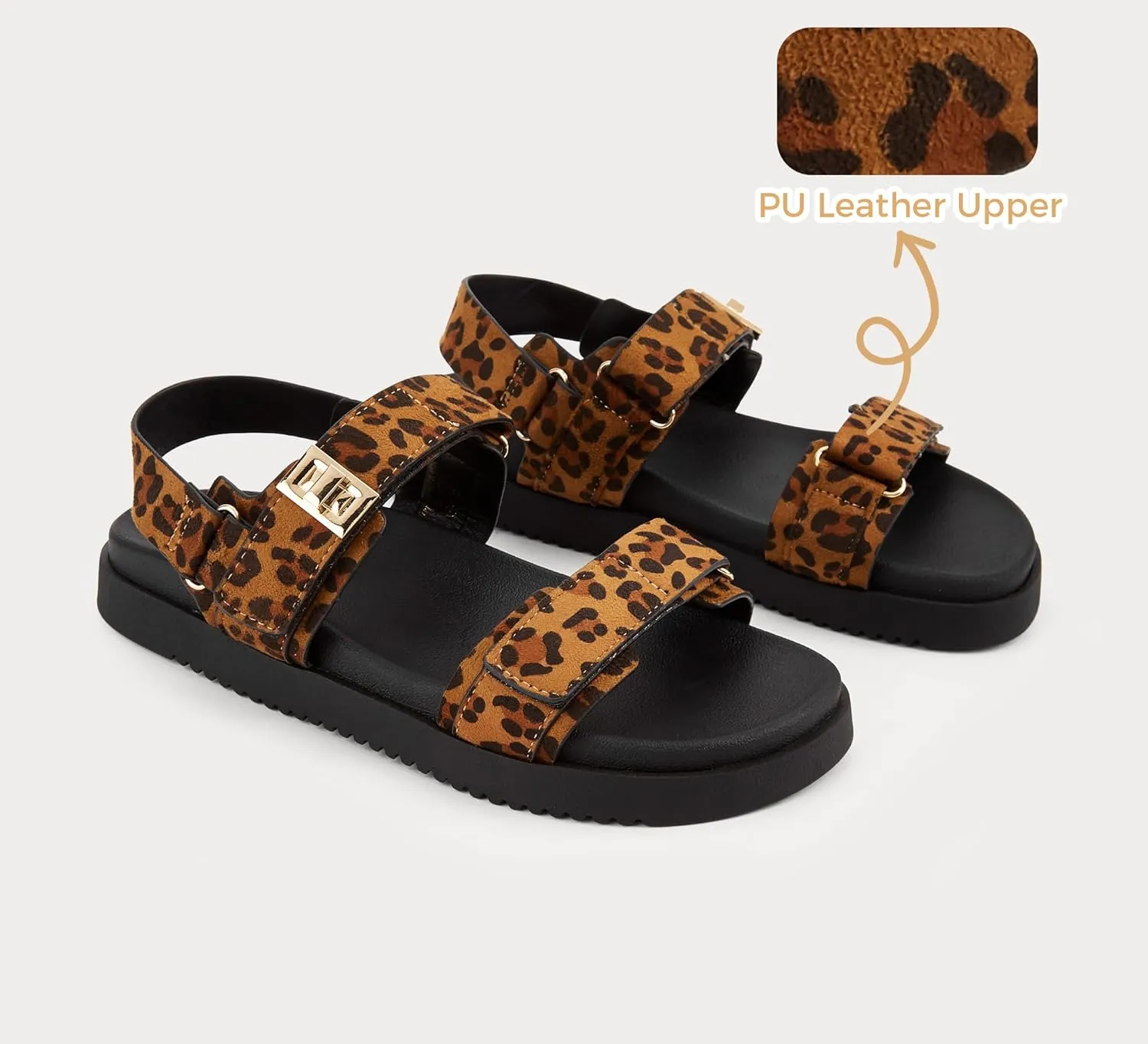 LUCKY STEP Women's Flat Sandals Casual Open Toe Beach Sandals Adjustable Double Strap Summer Sandals