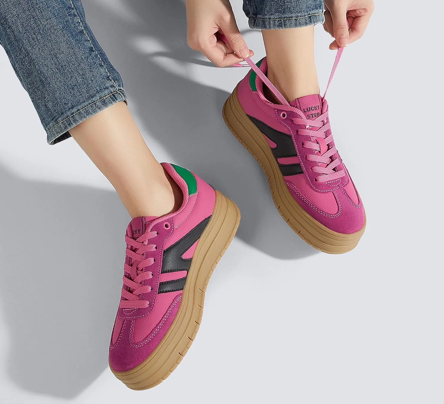 LUCKY STEP Women's Platform Gum Thick Sole Fashion Sneakers Classic Retro Rubber Low Top Casual Tennis Skate Walking Shoes