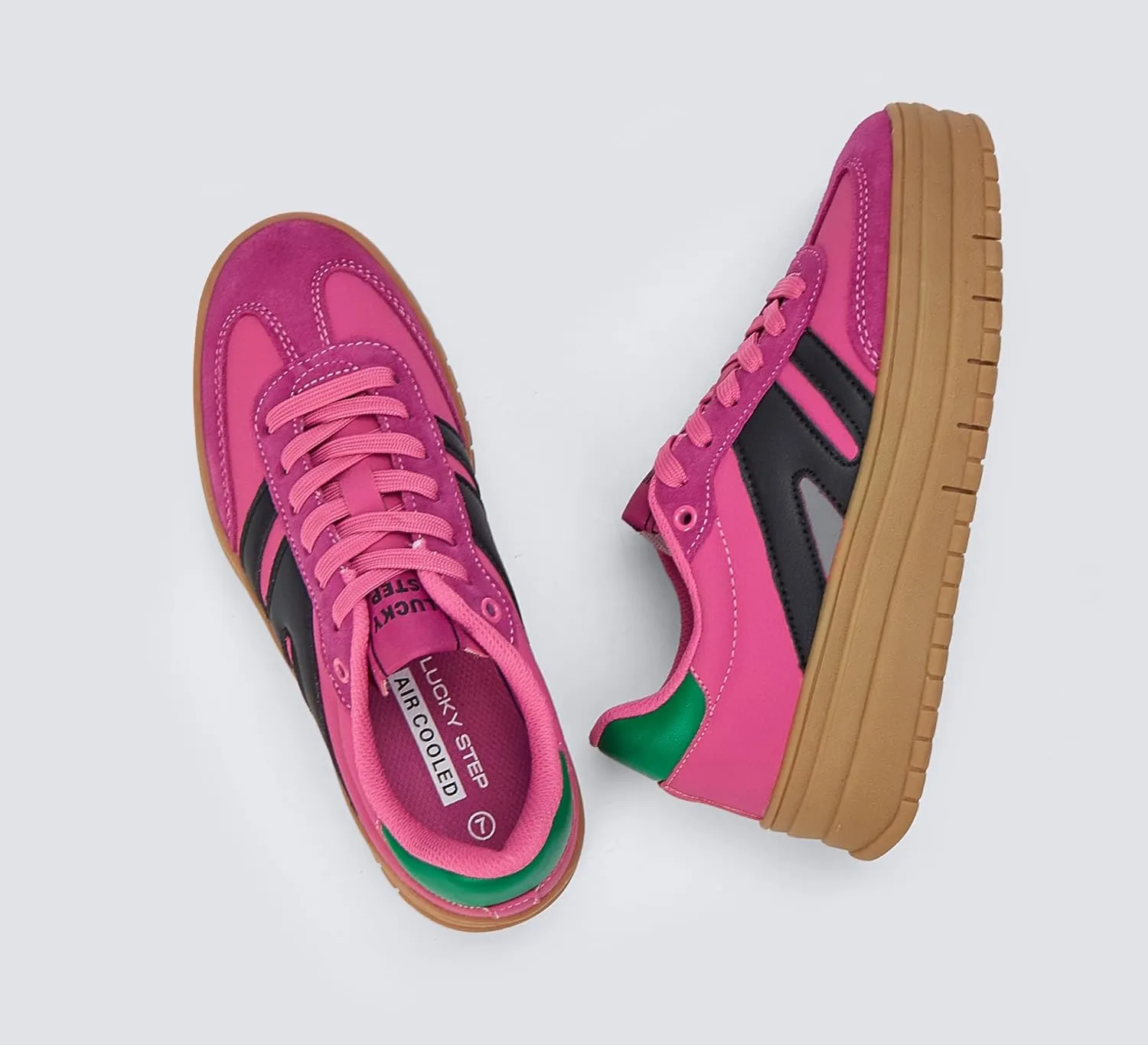 LUCKY STEP Women's Platform Gum Thick Sole Fashion Sneakers Classic Retro Rubber Low Top Casual Tennis Skate Walking Shoes