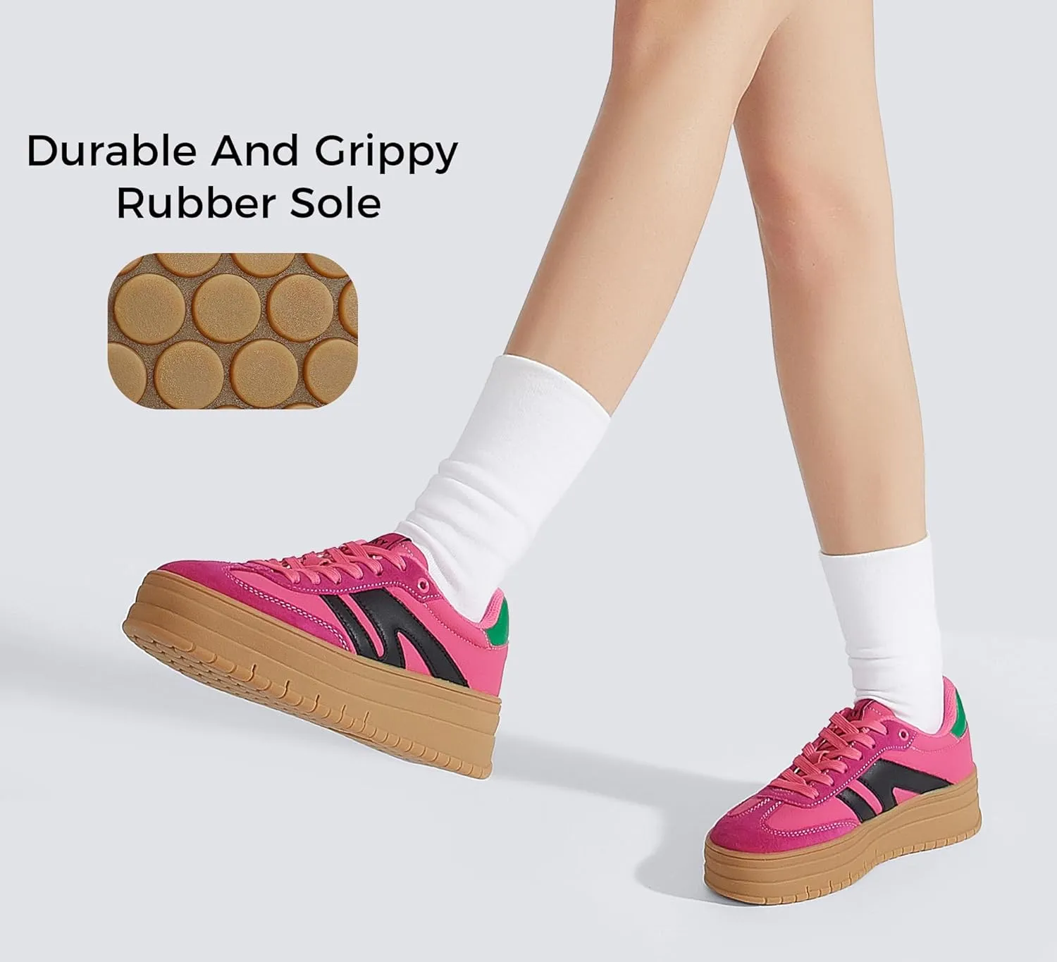 LUCKY STEP Women's Platform Gum Thick Sole Fashion Sneakers Classic Retro Rubber Low Top Casual Tennis Skate Walking Shoes