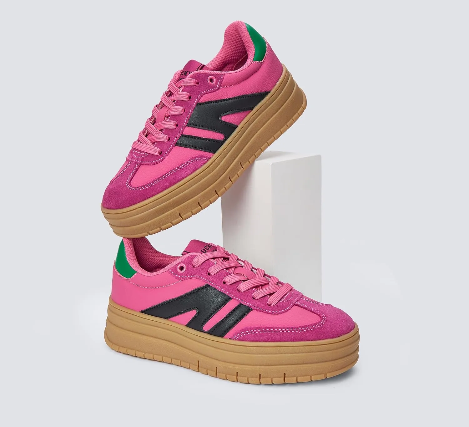 LUCKY STEP Women's Platform Gum Thick Sole Fashion Sneakers Classic Retro Rubber Low Top Casual Tennis Skate Walking Shoes