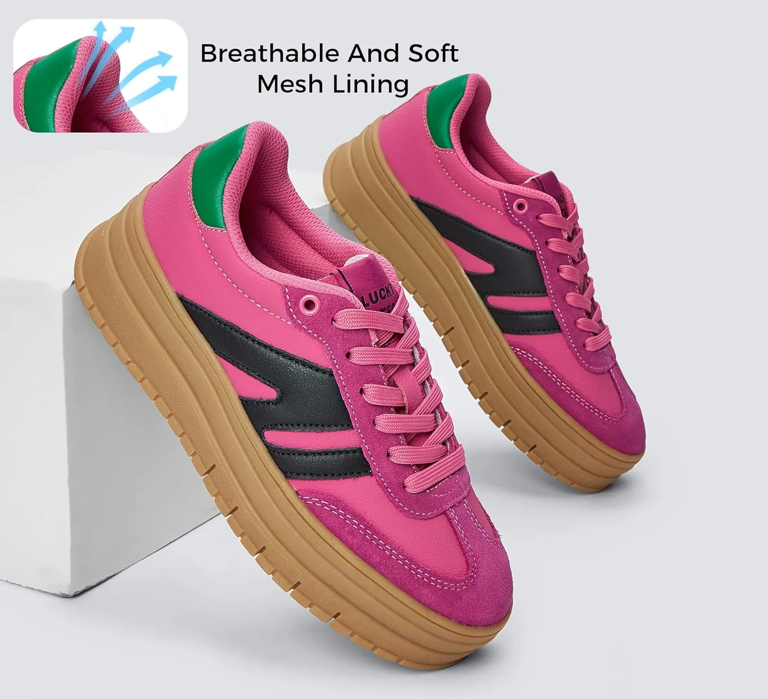 LUCKY STEP Women's Platform Gum Thick Sole Fashion Sneakers Classic Retro Rubber Low Top Casual Tennis Skate Walking Shoes