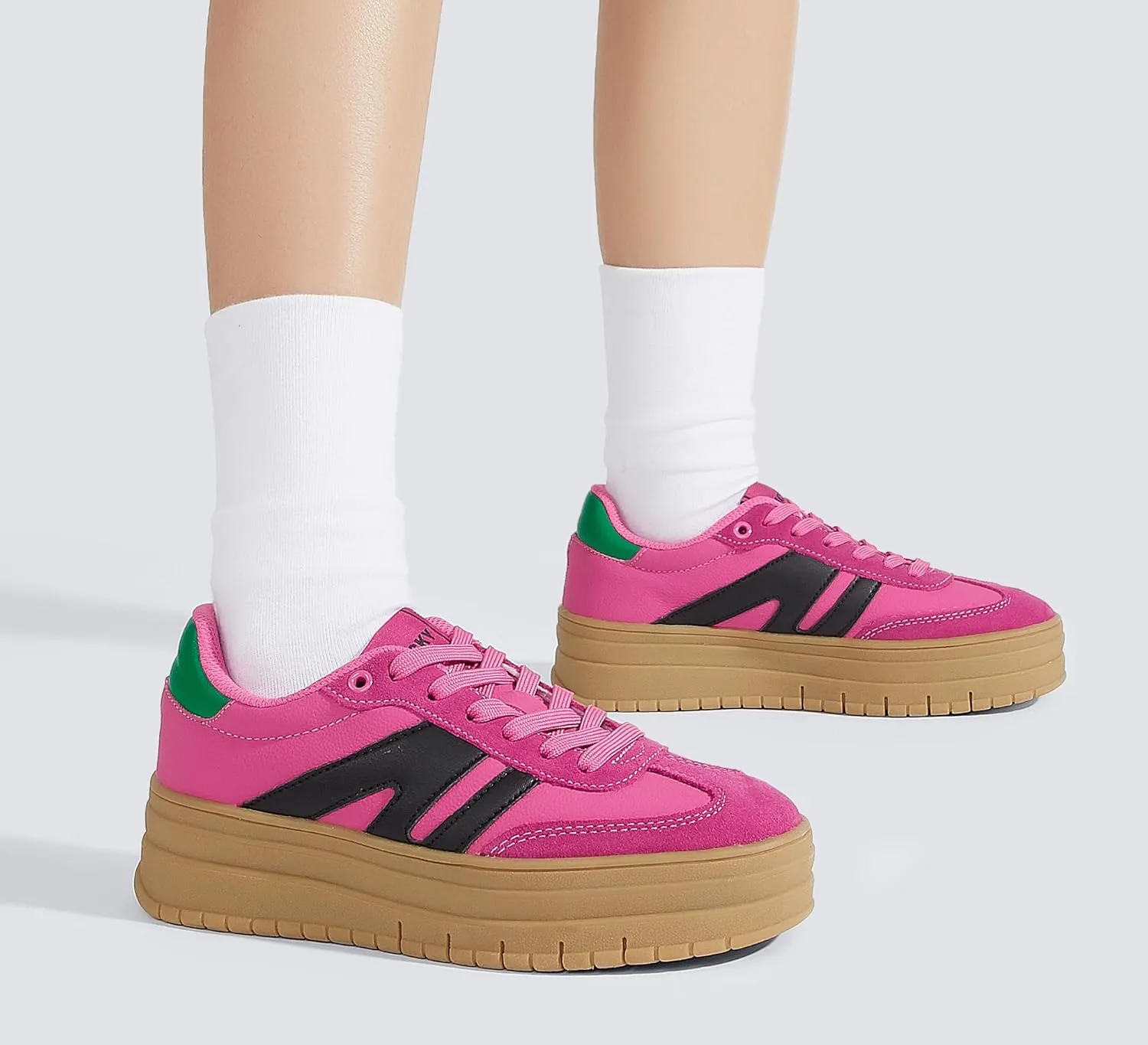 LUCKY STEP Women's Platform Gum Thick Sole Fashion Sneakers Classic Retro Rubber Low Top Casual Tennis Skate Walking Shoes