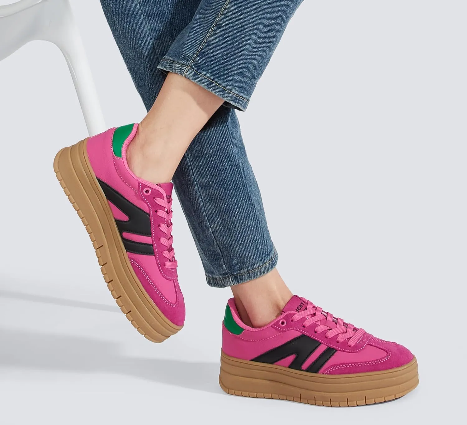 LUCKY STEP Women's Platform Gum Thick Sole Fashion Sneakers Classic Retro Rubber Low Top Casual Tennis Skate Walking Shoes